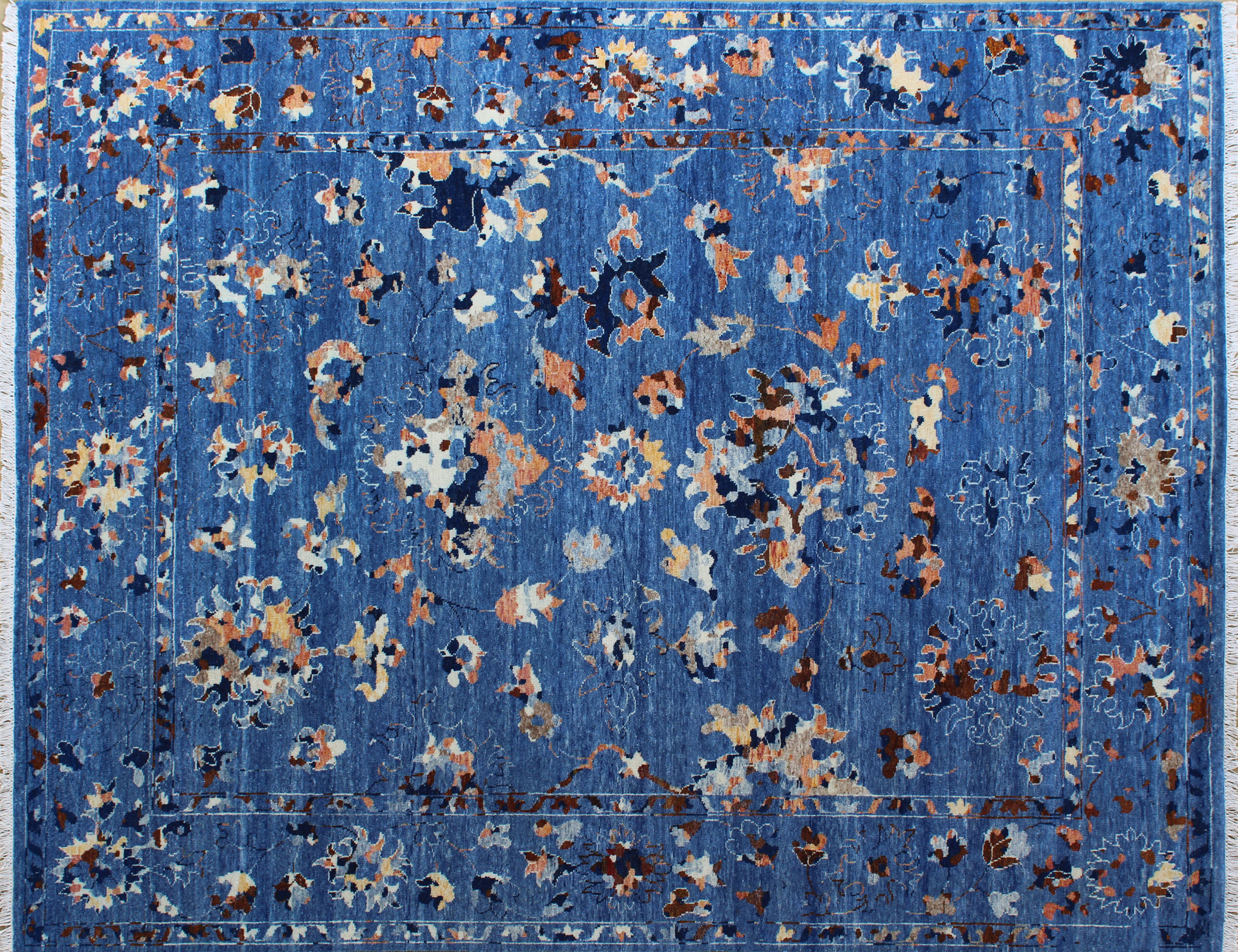 Blue Patterned Style Rug 8ft x 10ft  - Handknotted Carpet Manufacturer Mirzapur